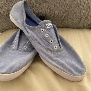 Light washed blue jean Keds slip on shoes